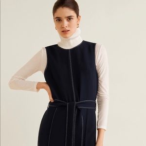 MANGO Contrast Seam Jumpsuit US Sz 6 Dark Navy